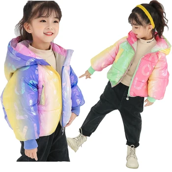 1-7 év Lányok téli meleg kabát 3 szín színes stílus vastag kapucnis kabát lányoknak és fiúknak Gyermek születésnapi ajándék ruhák