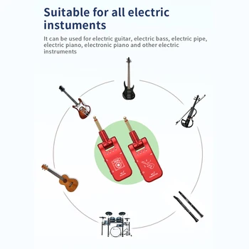 1 pár 4 csatornás gitár vezeték nélküli akusztikus rendszer Elektromos vezeték nélküli UHF gitár adó-vevő Összecsukható forgatható WS-3 piros