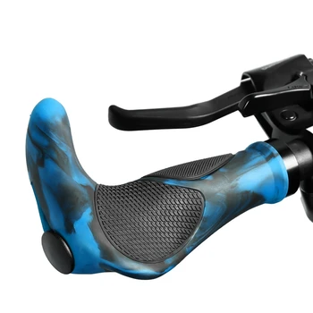 1 pár kerékpár kürt fogantyú készlet Fly vice fogantyú ergonomikus gumi zár alumínium ötvözet húsgolyó halott fogantyú (kék)