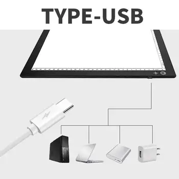 1. skálával, Zárolás beállítása USB-tápellátású, A4-es LED másolótábla, fénypad készlet Műanyag rajzmásolótábla, szabályozható fényerő-szabályozás
