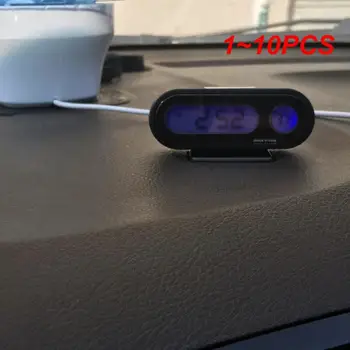 1 ~ 10PCS autó Mini elektronikus óra Időóra Automatikus műszerfal órák Világító hőmérő Fekete Digitális kijelző Autó stílus