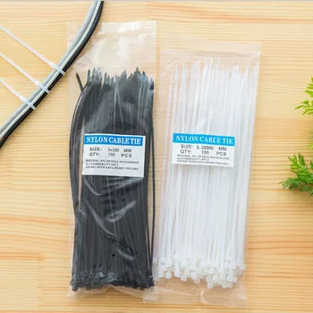 100 darab fekete/fehér Önzáró műanyag nylon kábelkötegelő 2,5x10/15/20cm kábelkötegelő rögzítőgyűrű ipari kábelkötegelő készlet