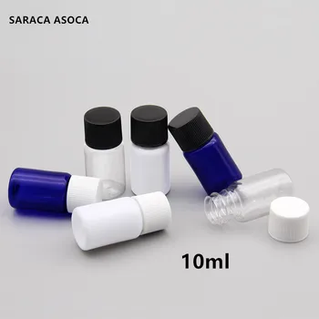 100db / tétel 10 ml-es Whtite fekete forgó kupak Mini kis műanyag palackok szivárgásmentes tömítés kozmetikai minta újratölthető palackok