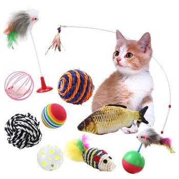 10Pcs Macska játékkészlet Változatos csomag edzés Macska interaktív játékok Rágójátékok Kisállat játékok macskáknak interaktív termékek