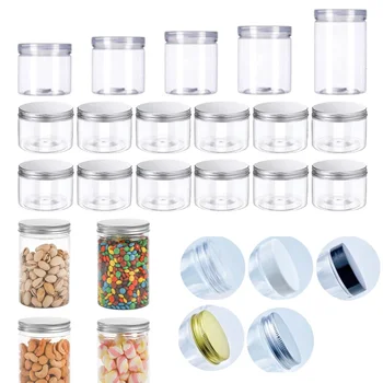 1Db újratölthető 150-350ml átlátszó műanyag edények alumínium fedéllel Egyenes hengerek Üvegedények száraz rakományhoz Földimogyoró cukorka lekvárok