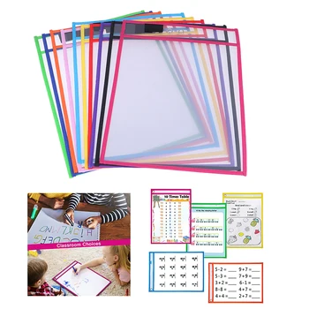 1PC újrafelhasználható száraz, törölhető zsebek átlátszó írás és törlés rajztábla Száraz kefe táska Fájl zseb a gyerekek pasztell tanításához
