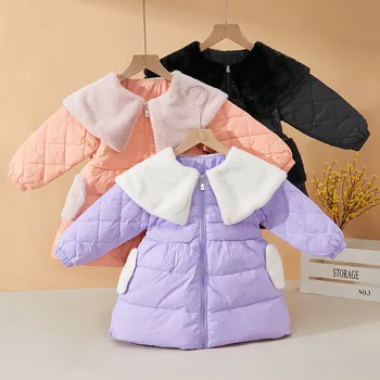 2022 Új lányok őszi és téli gyermek kabátja Tengerész gallér divat Gyerekek meleg szőrme gallér kabátok