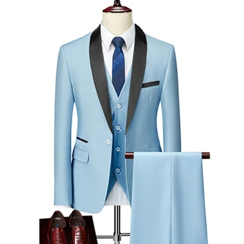 2023 Divat férfi alkalmi butik üzlet Slim Fit öltöny ruha Blazers dzseki férfi kabát mellény nadrág 3 db szett mellény nadrág