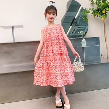 2023 Korea Nyári kisgyermek lány Slip ruha Gyermek egyrészes ruha Gyermek ujjatlan ruha Gyerekek Sundress divatruházat