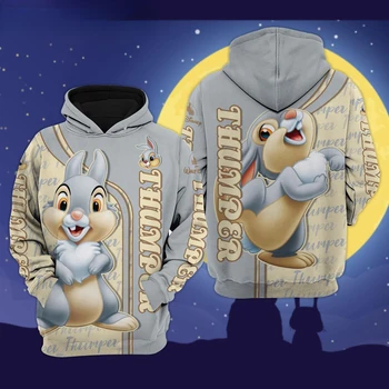 2023 Új Disney 3d kapucnis pulóver Thumper nyúl Bambi Disney rajzfilm grafikus 3d kapucnis pulóver cipzáras kapucnis pulóver