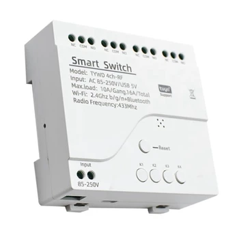 2X Tuya intelligens Wifi motorkapcsoló modul RF 433 rádiós távirányító 4CH hüvelyk relé Alexa számára Google, 4CH AC85-250V