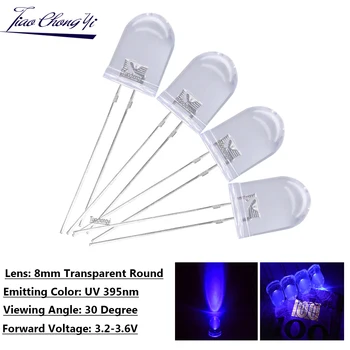  395nm UV LED dióda DIP 8mm diódák átlátszó UV LED 3.2v-3.6v 20mA ultraibolya ultraibolya LED 