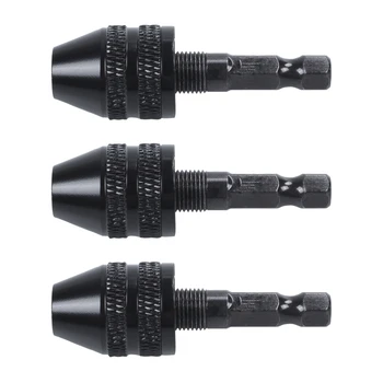 3X Kulcs nélküli fúrótokmány csavarhúzó ütvecsavarozó adapter 1/4 hüvelykes szárfúró fekete 0,3-3,6 mm