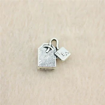 44db/tétel 15*15mm ősi ezüst Tea Bag charm medálok DIY ékszerek karkötő nyaklánc fülbevalóhoz