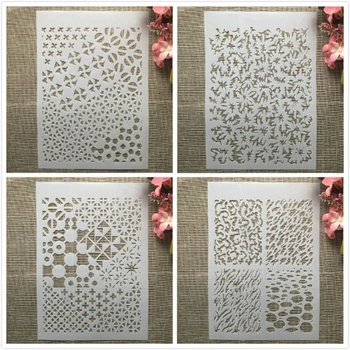 4Pcs A4 29cm szabálytalan geometria textúra DIY rétegező sablonok falfestés scrapbook színezés dombornyomás album dekoráció sablon