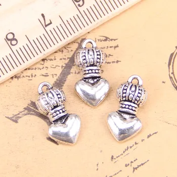 54db Ékszer Bűbájok parfüm szív korona 17x9mm Antik ezüstözött medálok készítés DIY kézzel készített tibeti ezüst ékszerek