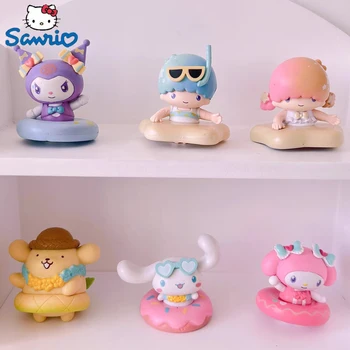 6db/set Sanrio figurák Cinnamoroll Kuromi My Melody Kawaii Anime babák Akciófigura játékok gyerekeknek Karácsonyi ajándékok Modell dekoráció
