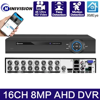 AHD DVR Xmeye 16CH hibrid H.265 arcfelismerés 8MP 4K DVR biztonsági felügyelet 6 AZ 1-BEN TVI CVI CVBS CCTV videó analóg IP kamera