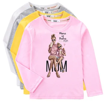 Aimi Lakana Baby Girls hosszú ujjú póló Super Mom Daughter ruhák Őszi pamut pólók alkalmi mintás felsők 3-14T