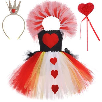 Alice Csodaországban Szívek vörös királynője jelmez lányoknak Karnevál Halloween Tutu ruha gyerek party ruha korona varázspálcával