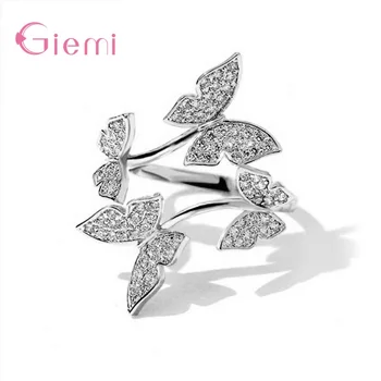 Authentic 925 ezüst pillangó mintás kristály nyitott ujjgyűrűk nőknek Ingyenes méret Bijoux divat karácsonyi bague