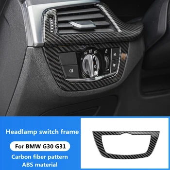 Autós stílus szénszálas mintázatú belső tér a BMW új 5-ös G30-as G30-as G31 fényszóró kapcsolójához dekoratív keret matrica belső