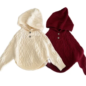 Baby Kids Girls Pullover pulóverek Köpeny Őszi téli Kids Girls Hosszú ujjú kötött kapucnis gallér pulóver Köpeny Gyermek ruházat