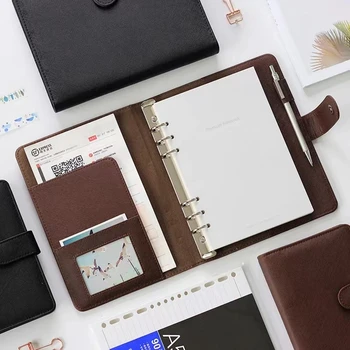 Barna tervező Fekete hordozható notebook Laza lapú levehető csatosgyűrű Vastag A5 Business notebook Irodaszer Office A6 munkafüzet