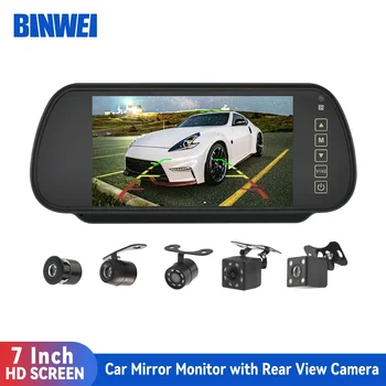 BINWEI 7 hüvelykes autós visszapillantó tükör monitor kamerával a jármű parkolásához Hátrameneti LED éjjellátó HD tolatókamera képernyő