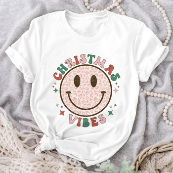 Boldog karácsonyfát mosoly grafikai nyomtatás póló lányok vicces divat legyen magad Groovy Mikulás póló női felsők