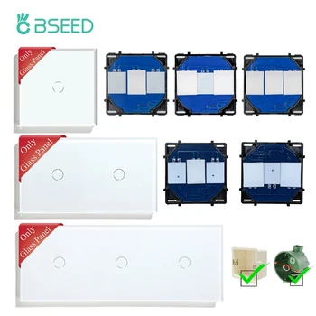 BSEED 1/2/3Gang fali érintőkapcsoló 1/2/3Utas funkcióalap Lépcsőkapcsolók Pótalkatrészek Érzékelő üveg panel DIY mentes kombináció