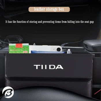Bőr autósülés-rés tároló doboz Nissan Tiida C11X C12 C13 SC12 autósülés-szervezőhöz Fenntartott töltőkábel lyuk Telefontartó
