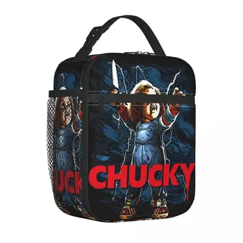Chucky Gyerekjáték Baba horror Halloween szigetelt uzsonnás táska Hordozható ebédtároló Termikus táska Tote Uzsonnás doboz Főiskolai utazás
