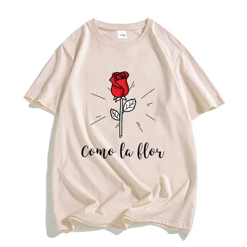 Como La Flor tüskés rózsa pólók férfi/uniszex nyári rövid ujjú pólók 100% pamut esztétikus klasszikus típusú kényelmes pólók