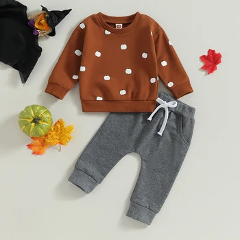Csecsemő baba Halloween ruhák tök mintás hosszú ujjú pulóver felsők egyszínű hosszú nadrág szett őszi 2 db ruhák