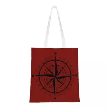 Custom True North Compass Nautical Love Shopping Canvas Bag Women Újrafelhasználható élelmiszerek Vitorlázó matróz Shopper táskák