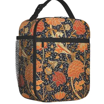 Custom William Morris Orange Cray virágos művészeti uzsonnás táska női meleg hűtő szigetelt uzsonnás doboz diákiskolába