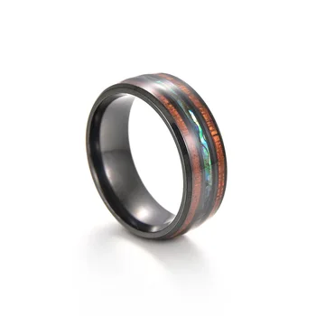 Divat egyszerű 8 mm-es Abalone Shell eljegyzési gyűrűk nőknek Klasszikus gyönyörű fekete színű rozsdamentes acél vízálló ékszerek