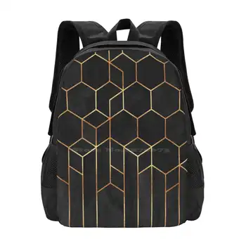 Fekete hatszögek Hot Sale hátizsák Divattáskák Geometria Geometriai minta Absztrakt vonalak Fekete Sötét