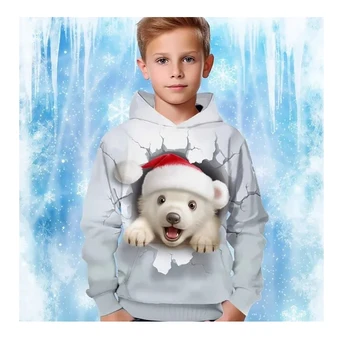 Fiúk és lányok divatos, alkalmi és szórakoztató 3D nyomtatott karácsonyi kollekció minta trend top, gyermek sport kapucnis pulóver