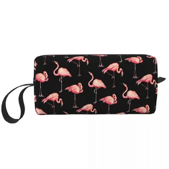 Flamingó mintás fekete nagy sminktáska cipzáras tasak utazási kozmetikai táskák Tároló táska uniszex számára
