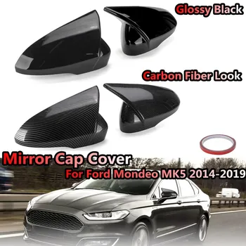 fényes fekete / karbon megjelenésű pár oldalsó szárny tükör sapkák kiegészítők a Ford Mondeo MK5 2014-2019 MKV 5 visszapillantó tükör burkolatához