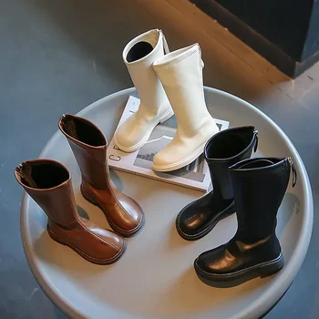 Girls Fashion High Boots Új 2023-as Kids őszi téli gumi külső talp csúszásmentes Vastag, meleg cipzáras hercegnő csizma alkalmi cipő