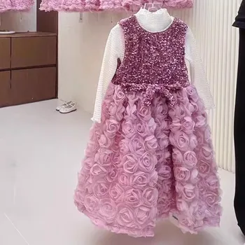 Gyermek estélyi hercegnő báli ruha lányok aranyos gyöngyfűző flitter design ujjatlan születésnapi party butik ruhák y1098