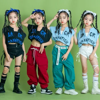 Gyermek hip-hop táncruha Gyermek nyitott köldökű jazz tánc jelmez Lányok táncos előadási ruházata Robbantás utcai divat la