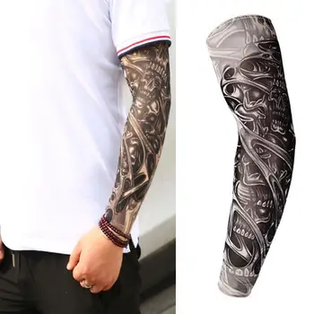Hamis ideiglenes tetováló ujjak tetoválások Teljes hosszú csúszás a karon tetováló ujjkészlet Férfi rugalmas nylon kesztyű tetoválás fekete koponya design