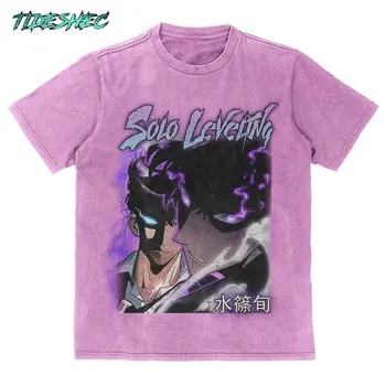 Hip Hop Retro Vintage Solo szintező anime mosott póló Streetwear Japán manga grafika pamut Uniszex póló férfi felső póló WDZSJ