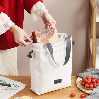 Húzózsinóros női termikus uzsonnás táskák Hordozható vízálló piknik tasak Élelmiszerszigetelt hűtőkonténer Hűtőtáska irodai használatra