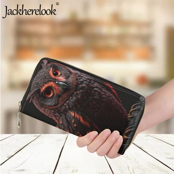 Jackherelook női bőr pénztárca Art Bagoly 3D nyomtatás hosszú pénzes táska Hölgyek Luxus márka Bankkártya tartó pénztárca Bevásárló pénztárcák