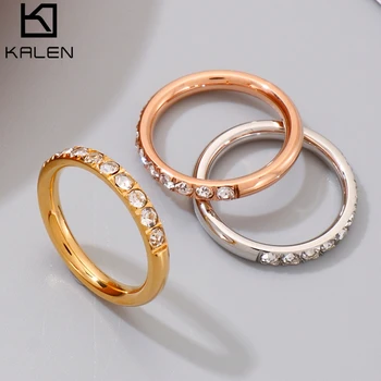 Kalen 3mm női gyűrű rozsdamentes acél gyűrű rózsaarany /szelet /arany színű strassz kristály opál gyűrűk ékszerek 6/7/8/9 méret